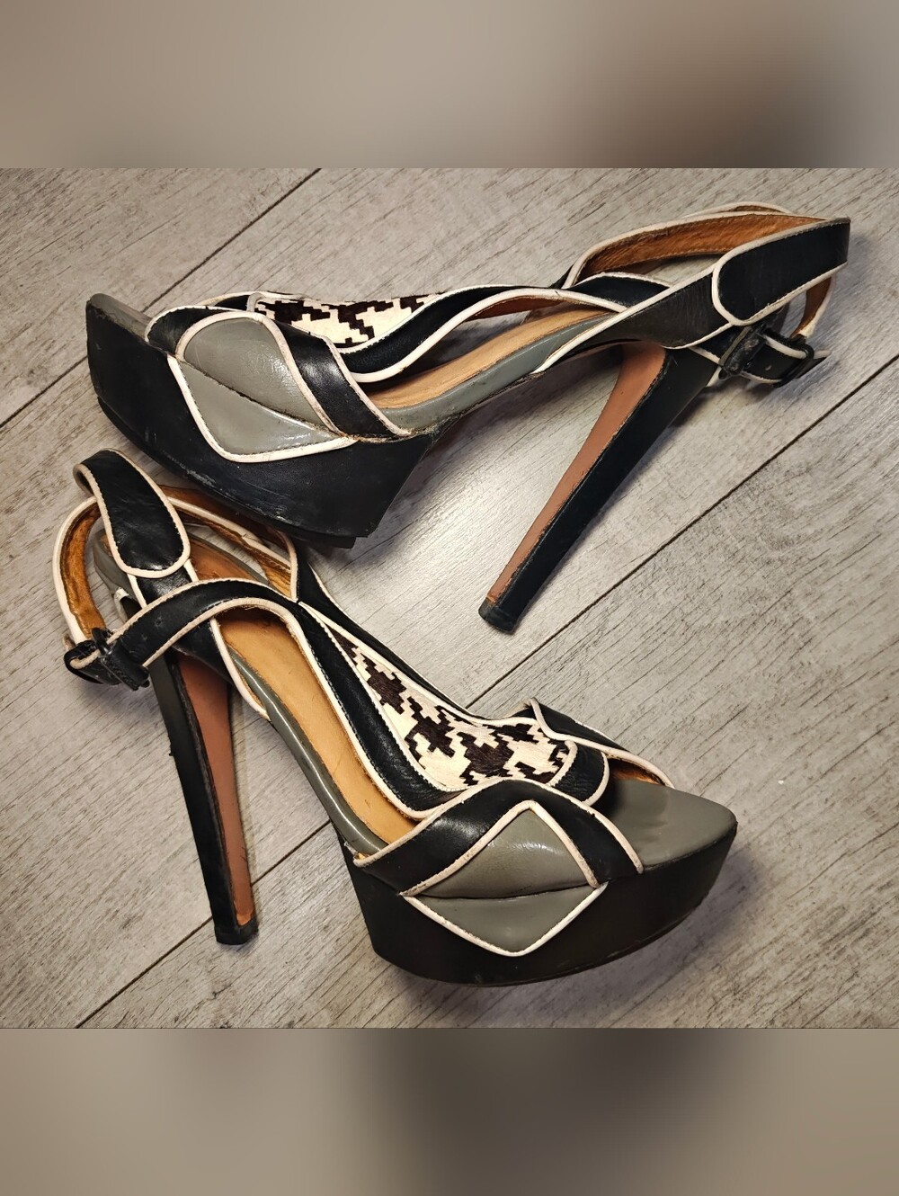 L.A.M.B. Olden Houndstooth by Gwen Stefani Leather Platform Stilettos.